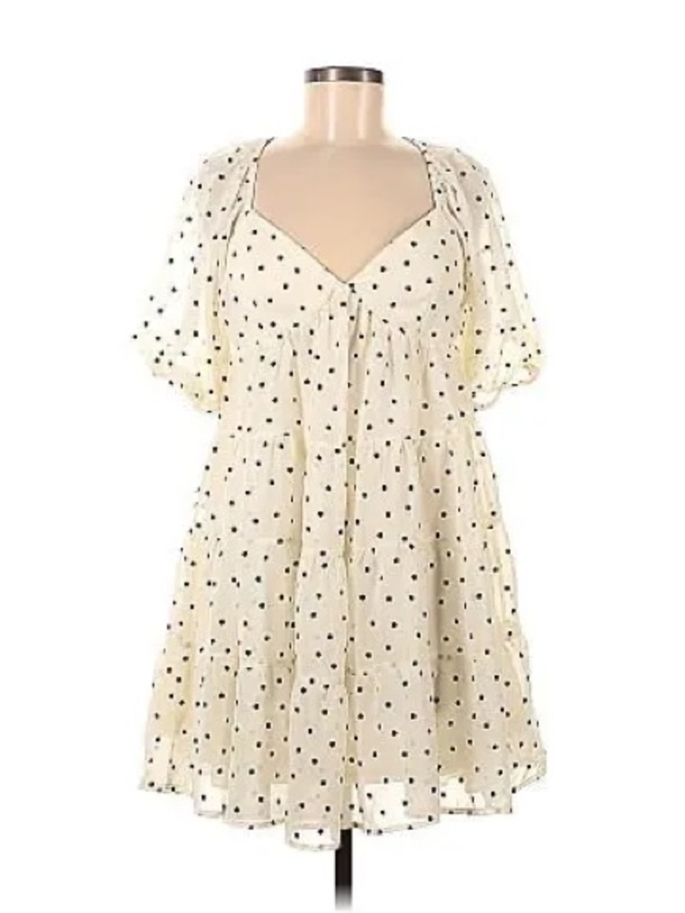 Altar'd State cream black polka dot babydoll dress size XS